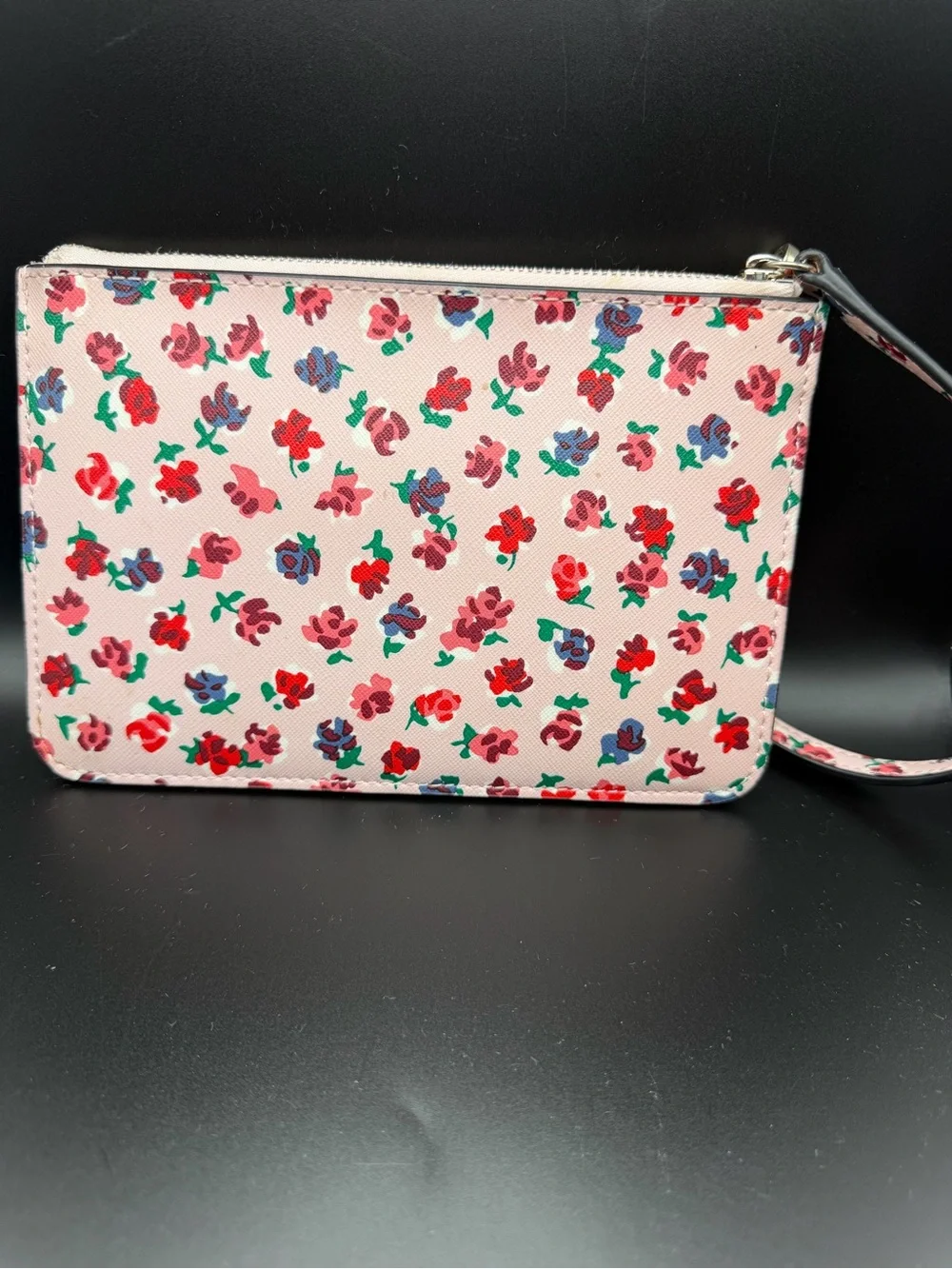 kate spade Pink Floral Zip Wristlet with Red and Blue Accents